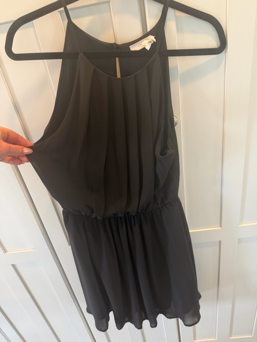 Size-Lg LUSH black dress with elastic waist and pleats up top, open back